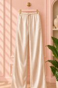 Champagne Satin Wide-Leg Drawstring Pants