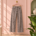 Women’s Leopard Print High-Rise Wide-Leg Jeans – Frayed Hem
