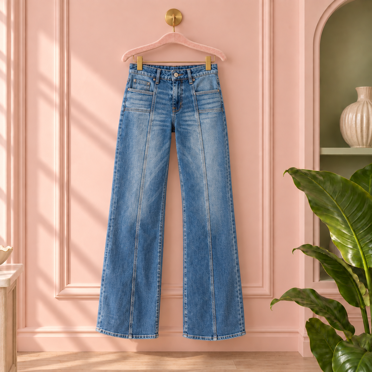 Women’s High-Rise Wide-Leg Jeans with Front Seams – Sky Blue