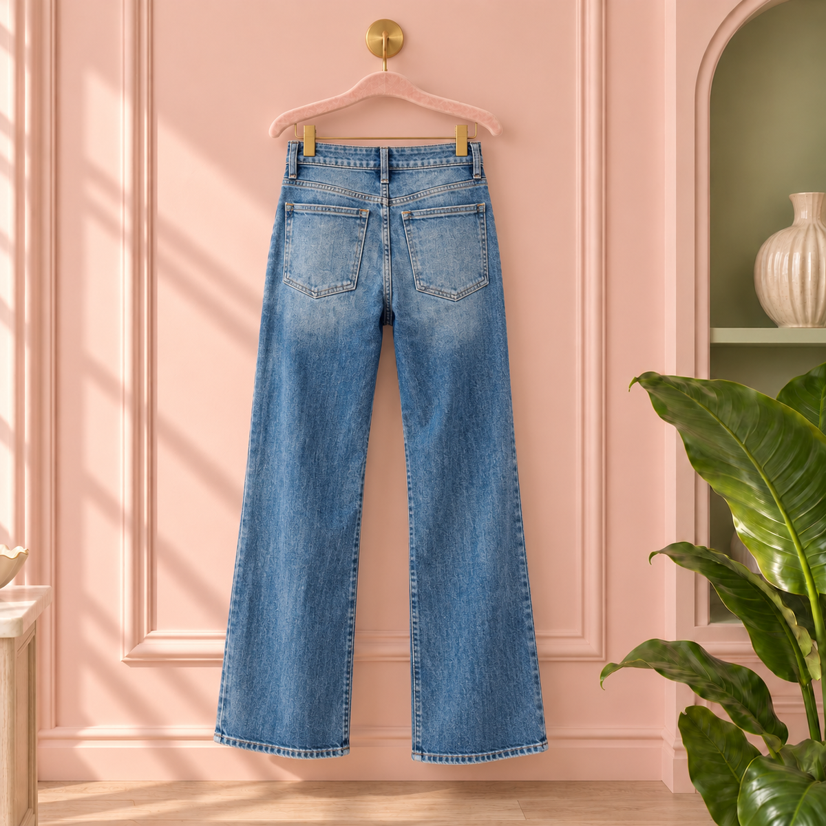 Women’s High-Rise Wide-Leg Jeans with Front Seams – Sky Blue