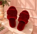 Burgundy Velvet Bow Christmas Slippers