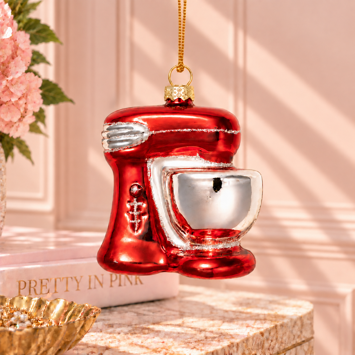 Retro Red Stand Mixer Glass Christmas Ornament
