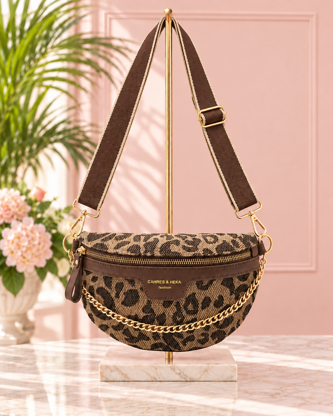 Leopard Print Fanny Pack & Crossbody with Gold Chain