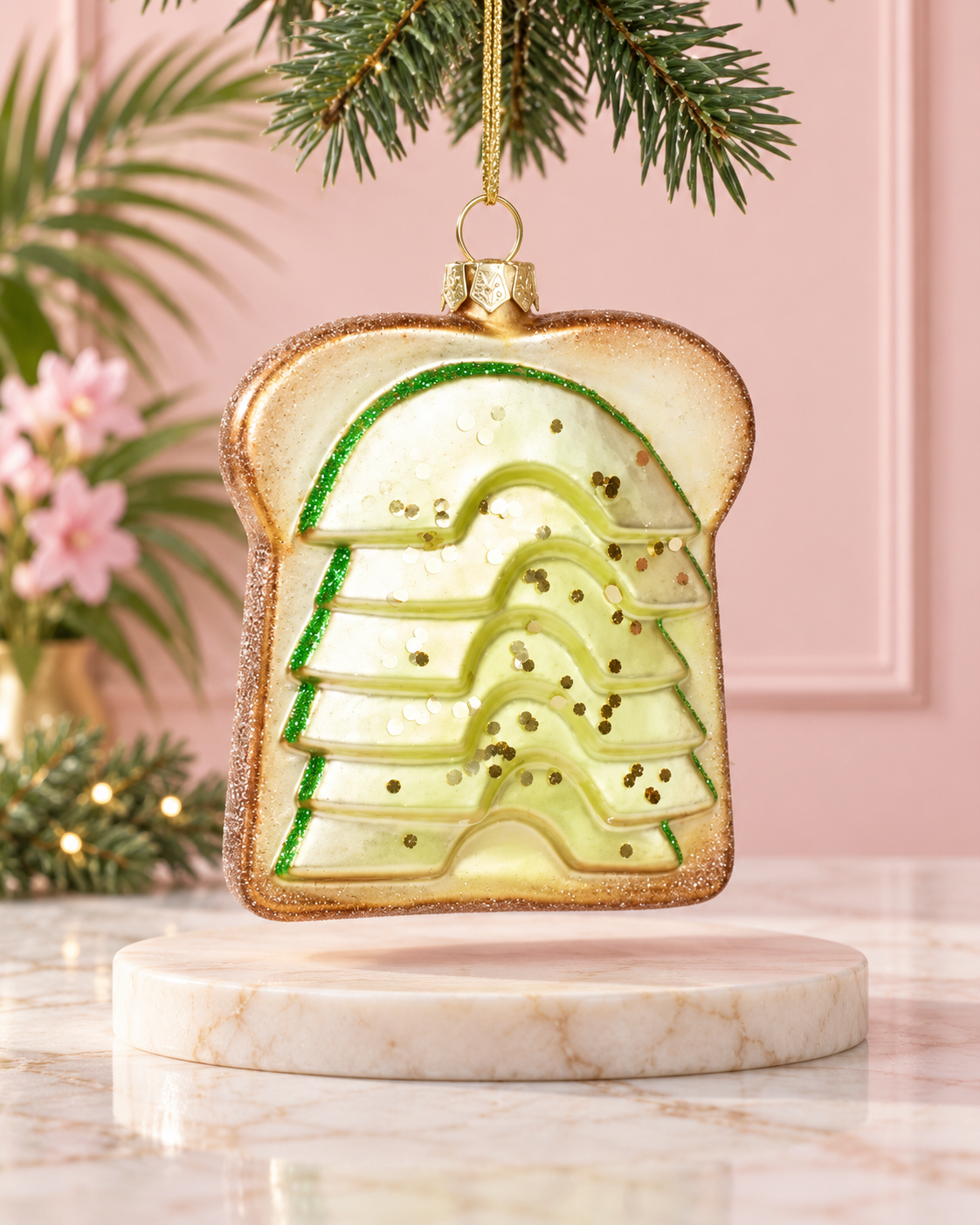 Avocado Toast Glass Christmas Ornament