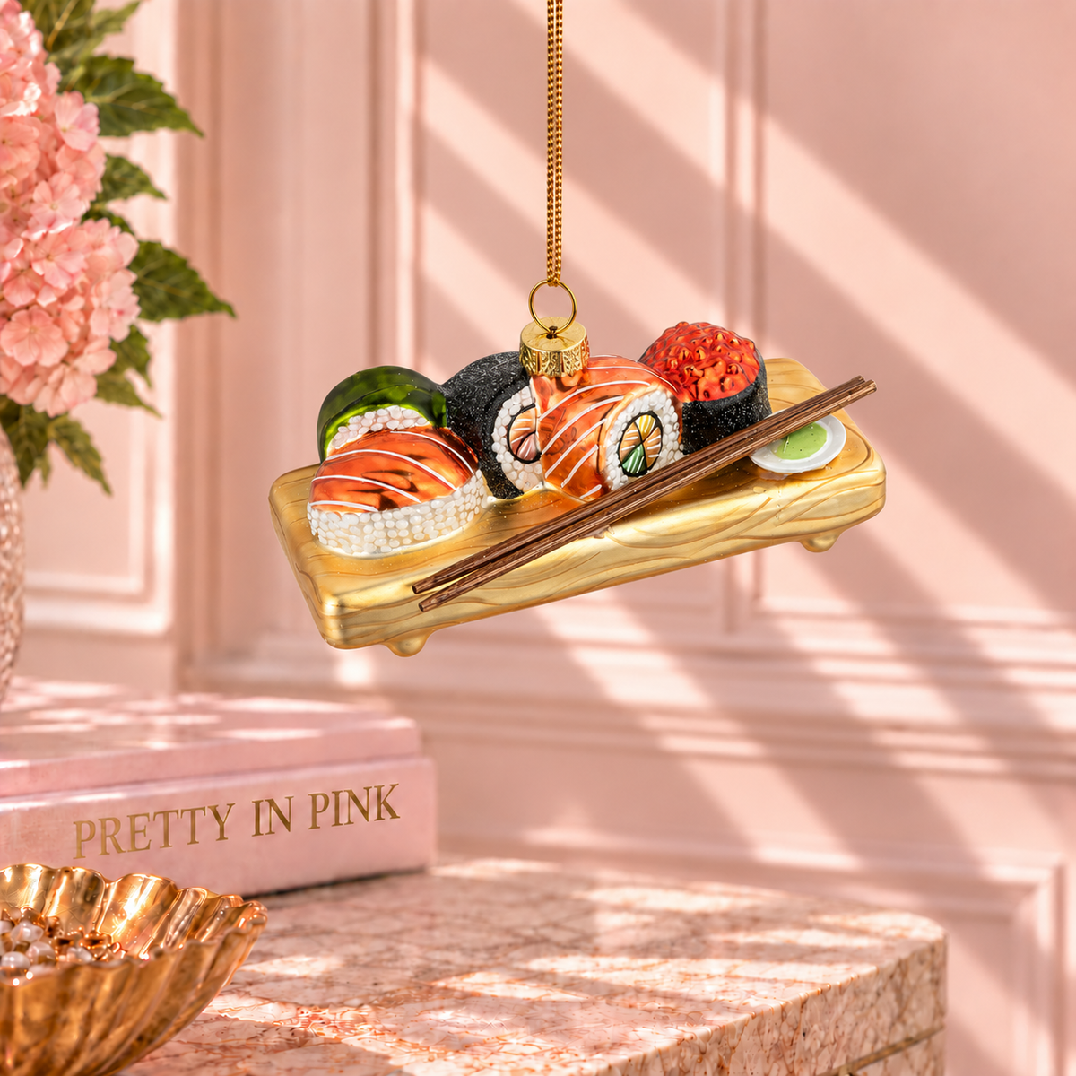 Sushi Tray Glass Christmas Ornament with Chopsticks – 5 Inch