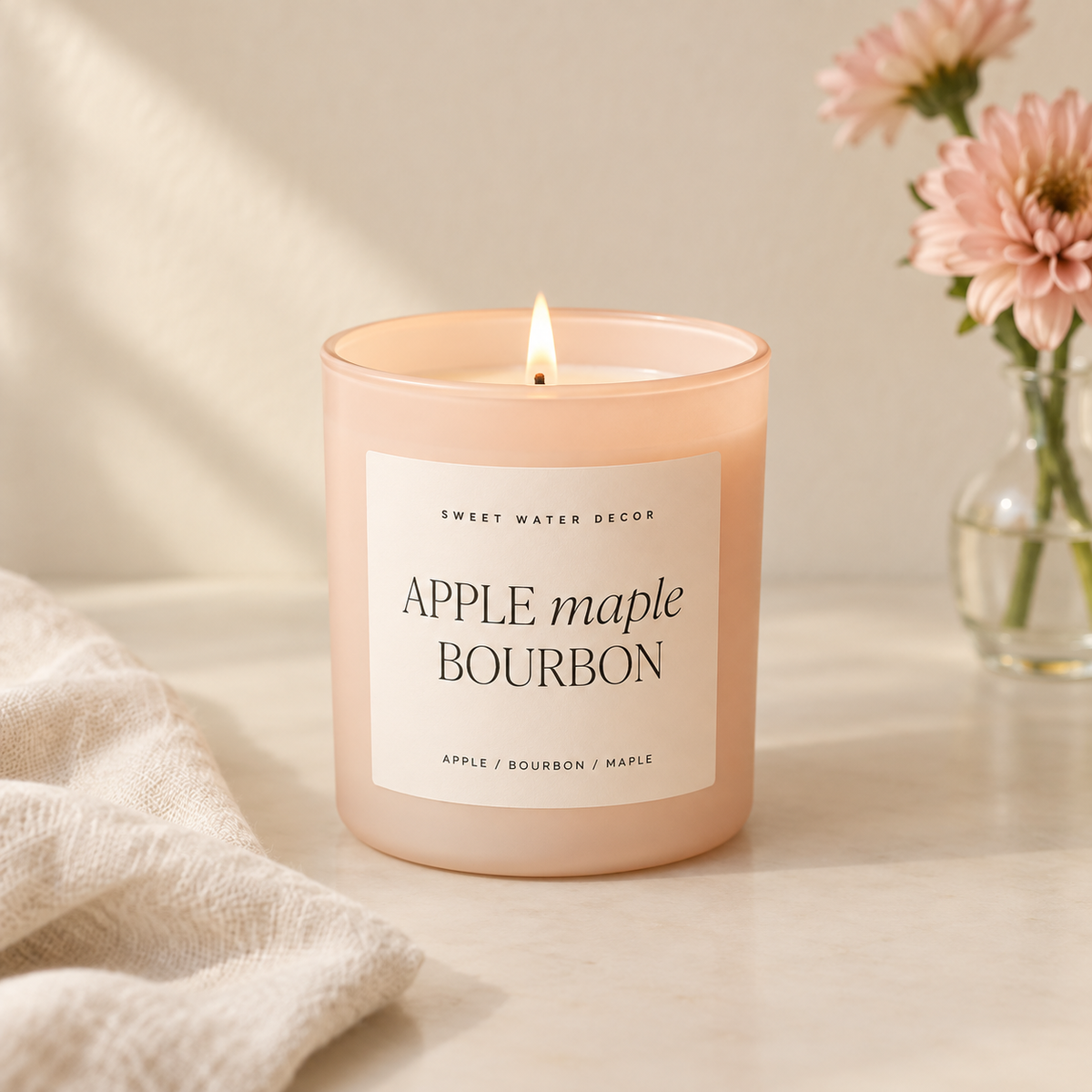 Apple Maple Bourbon 15 oz Soy Candle – Fall Decor, Matte Jar Home Fragrance