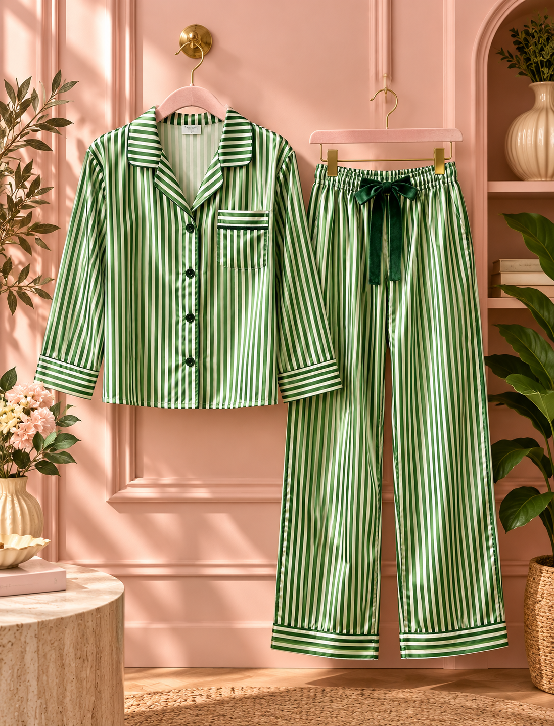Evergreen Stripe Long-Sleeve Christmas Pajama Set