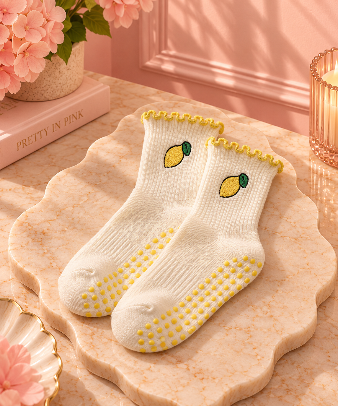 Lemon Ruffle Pilates Grip Socks