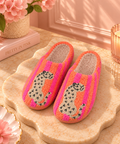 Pink Striped Leopard Plush Slippers