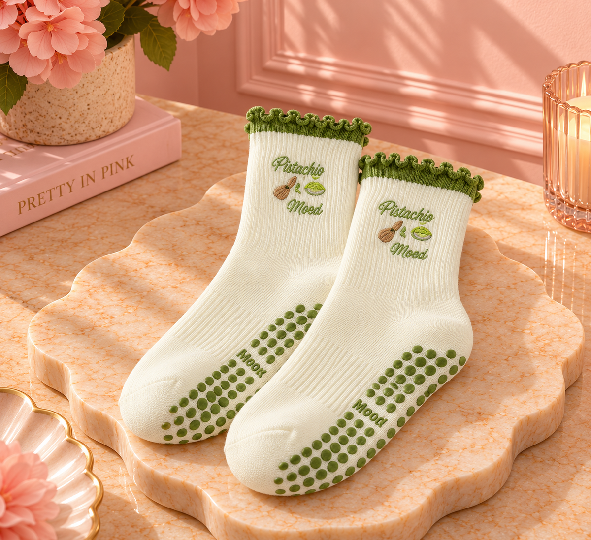 Matcha Ruffle Pilates Grip Socks