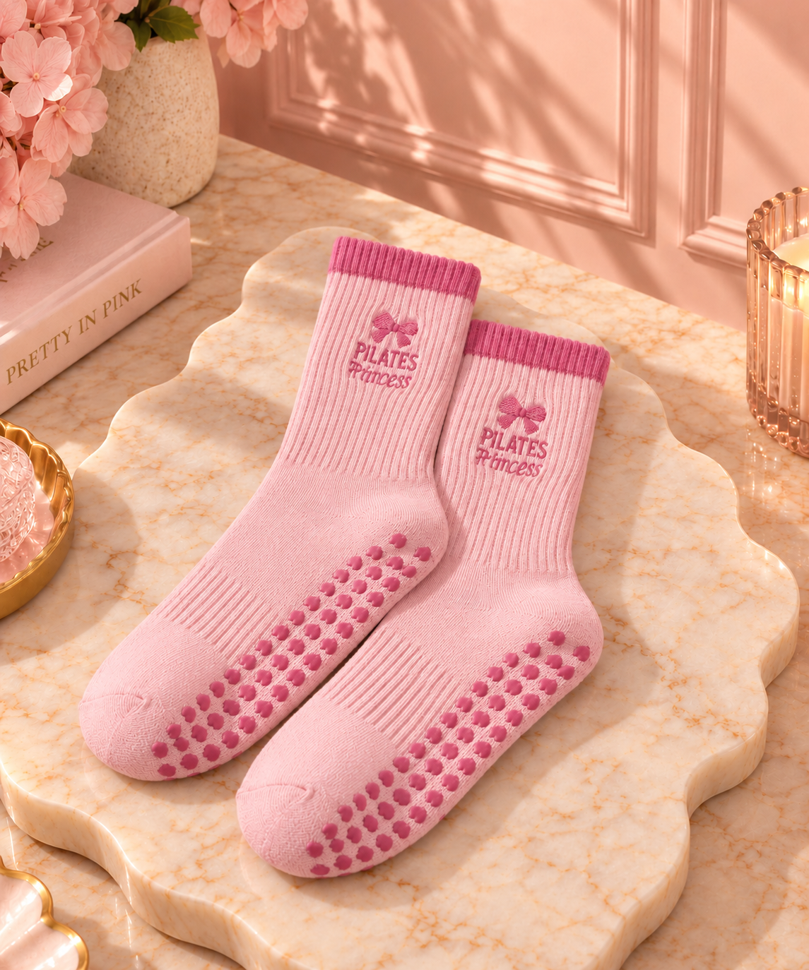Pink Pilates Princess Bow Grip Socks