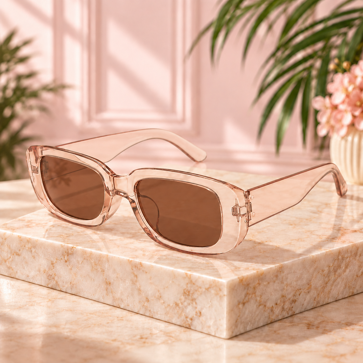 Champagne Brown Rectangle UV400 Sunglasses