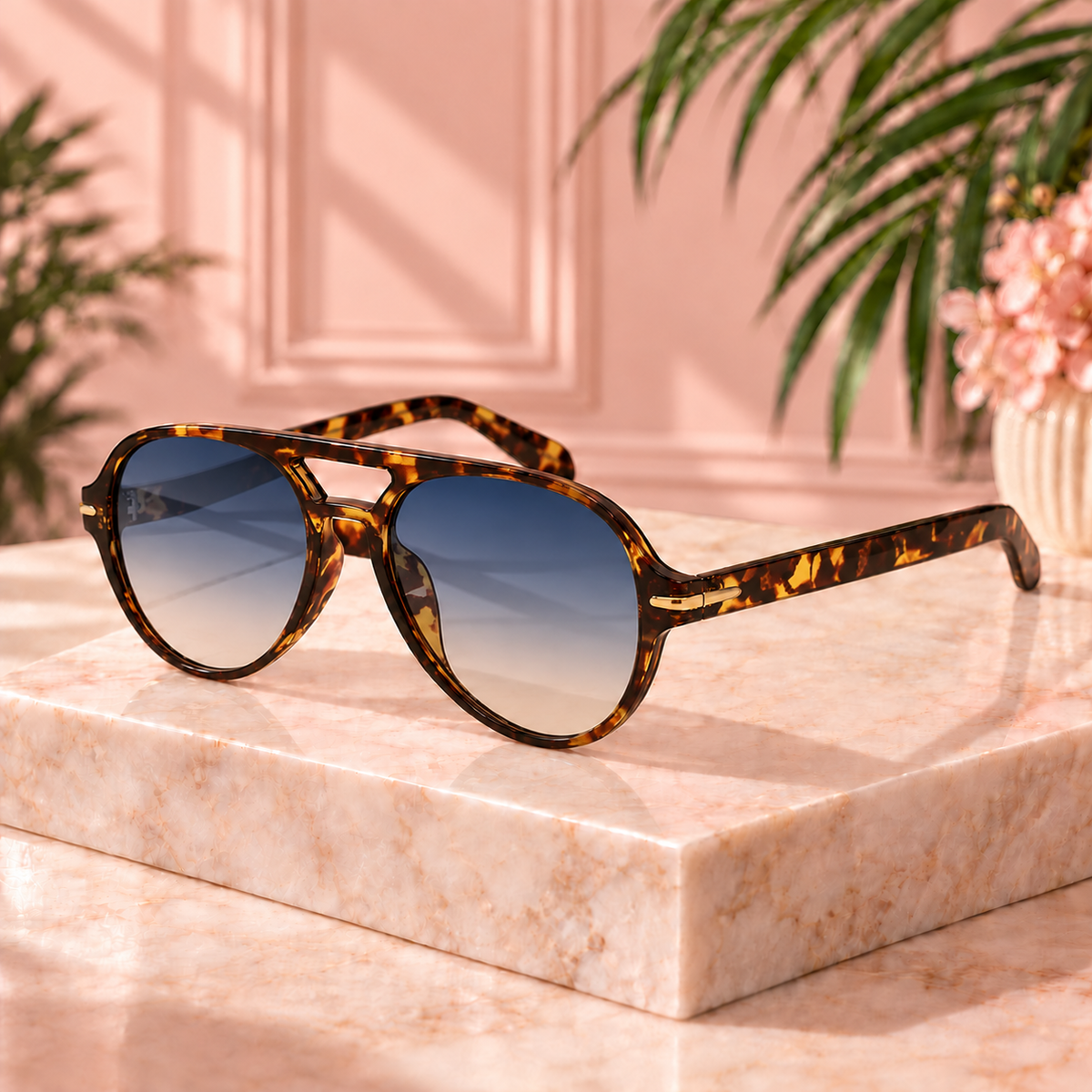 Round Aviator Sunglasses – Tortoise/Blue Gradient