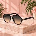 Round Aviator Sunglasses – Grey/Khaki Gradient