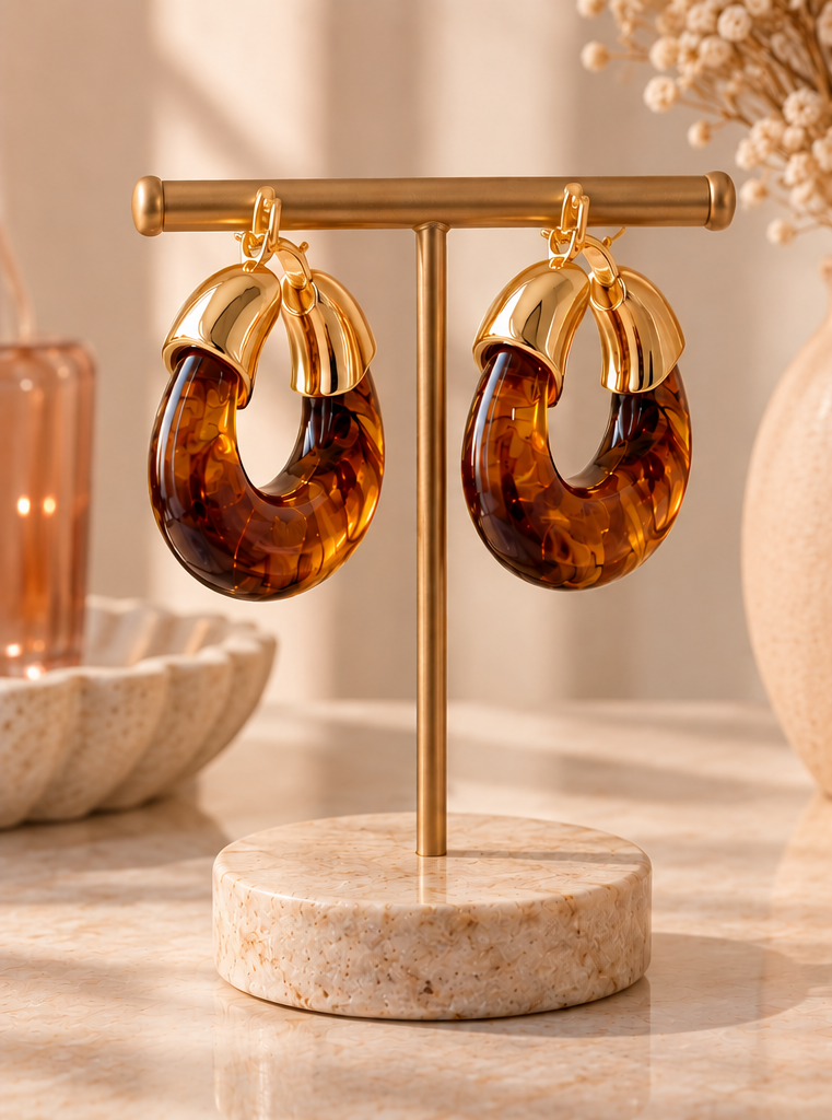 Retro Glow Tortoiseshell Resin Hoops