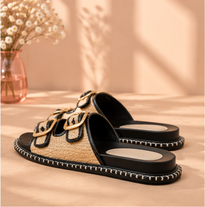 Boardwalk Babe Raffia Buckle Sandals