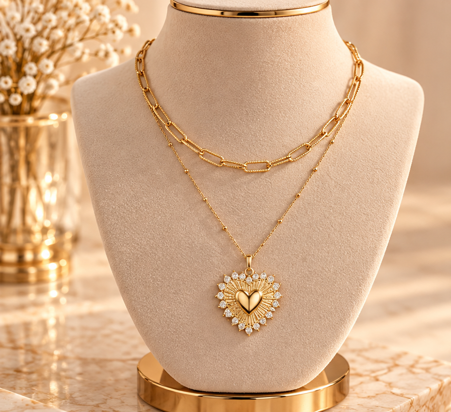 Heart of Gold Crystal Sunburst Necklace