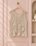 Women’s Beige Sequin Crochet Lace Tank Top