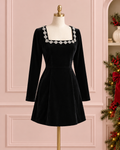 Women’s Black Crystal-Trim Velvet Mini Dress