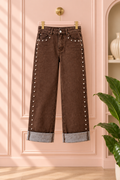 Women’s Studded Straight-Leg Loose-Fit Jeans
