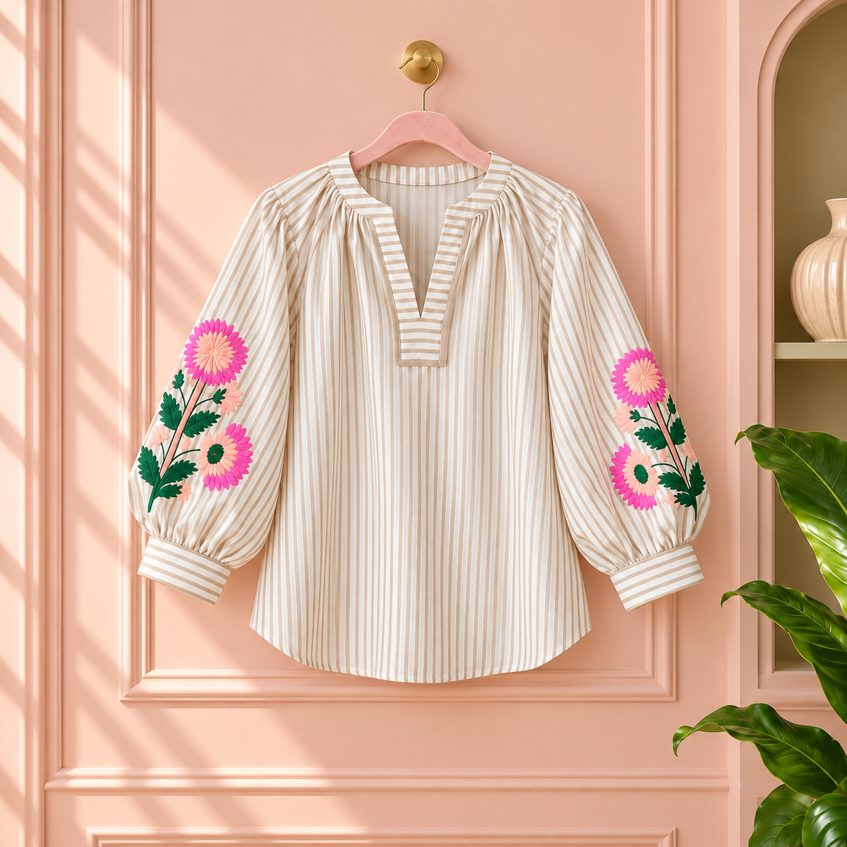 Pick Me Flowers Embroidered Stripe Top
