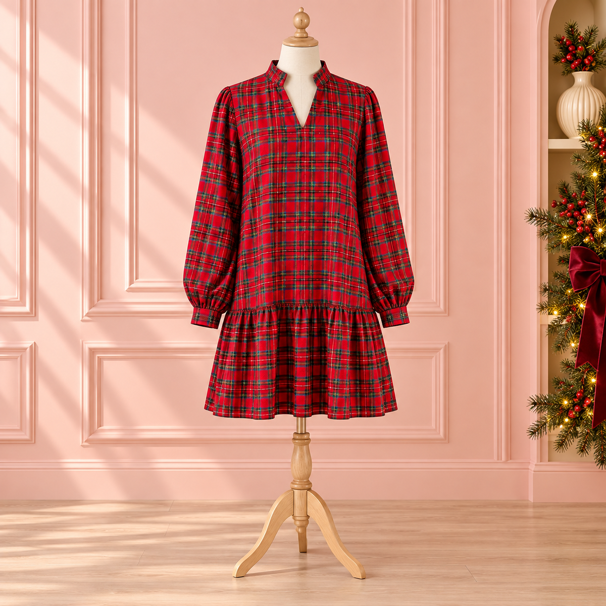 Merry Little Christmas Plaid Midi Dress