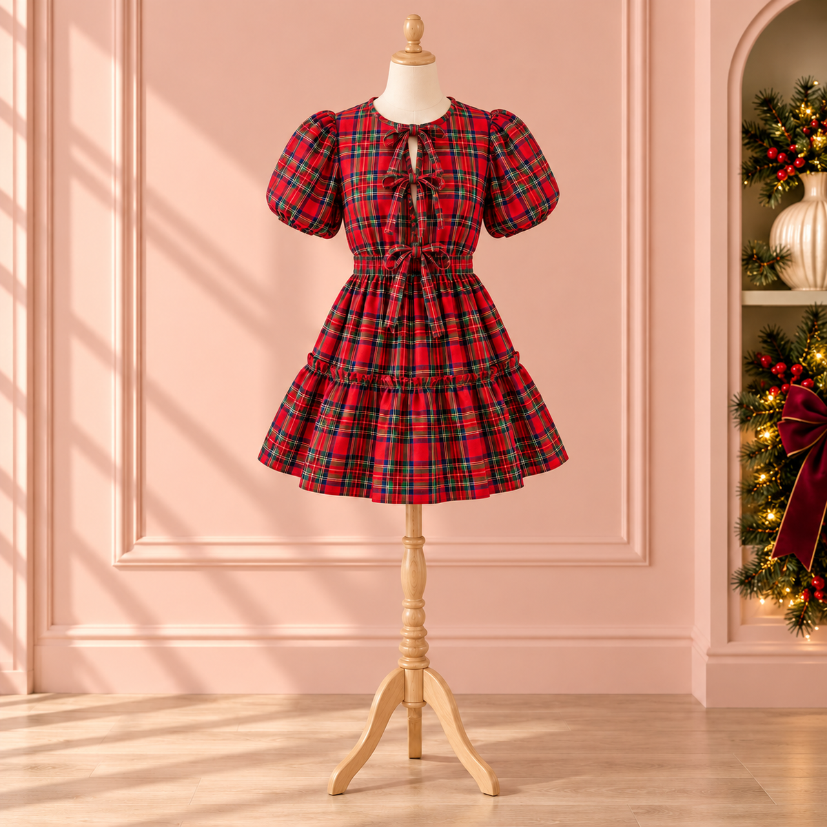 Meet Me Under the Mistletoe Plaid Dress