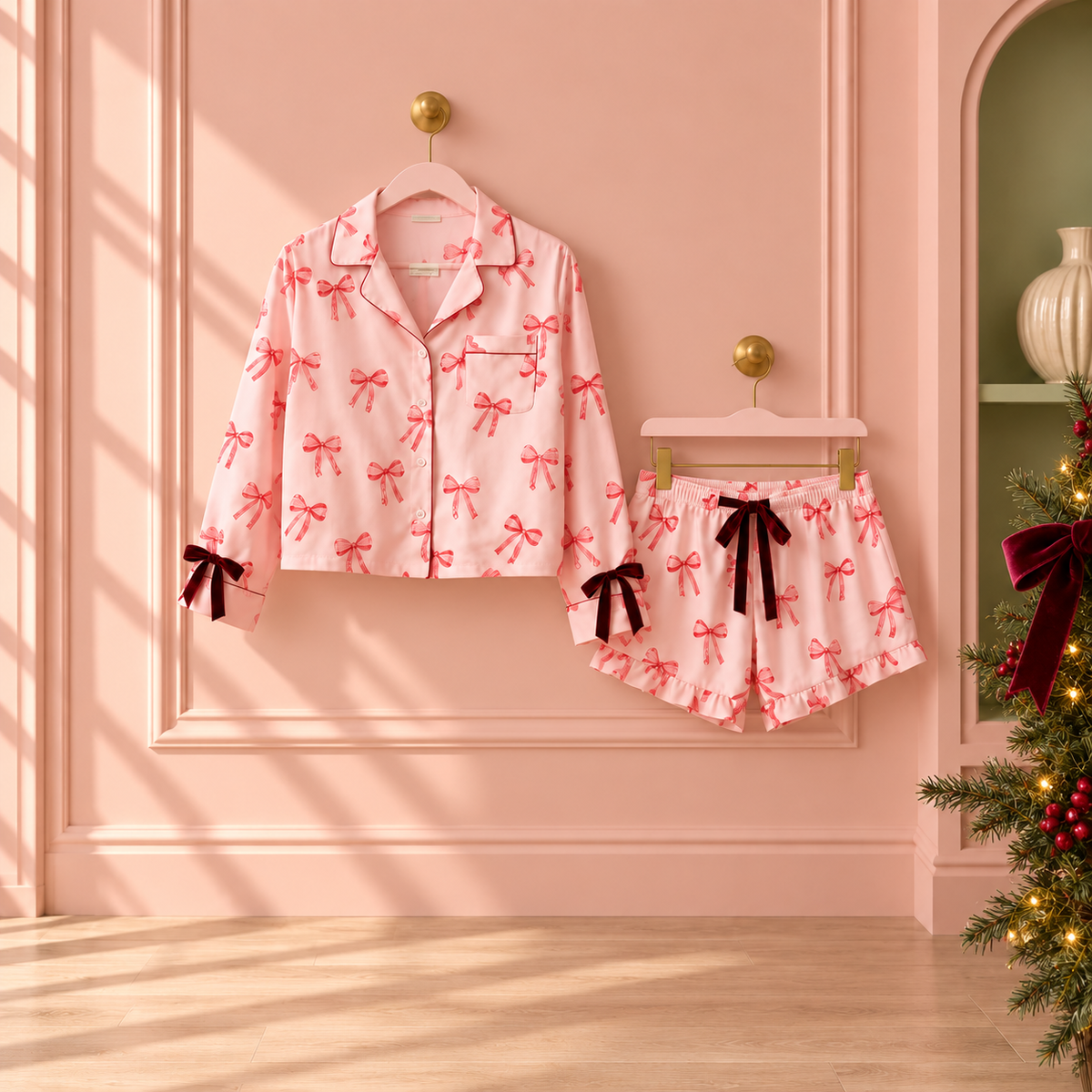 Merry Bows Cropped Holiday Pajama Set