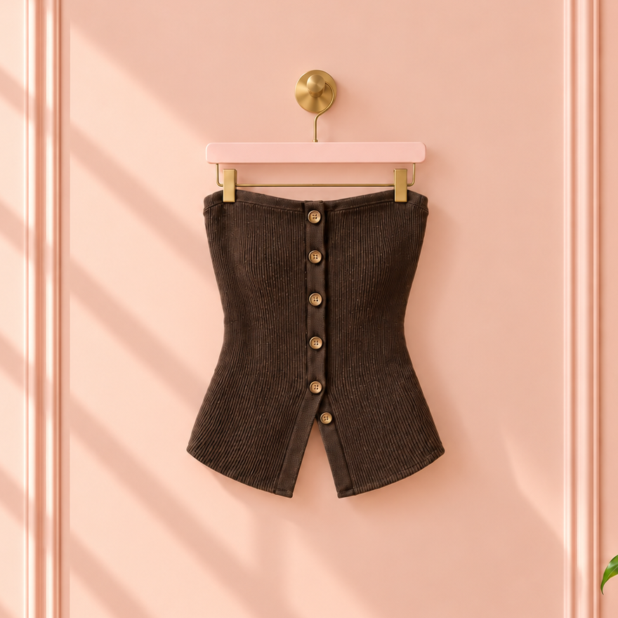The Buttoned-Up Ribbed Tube Top