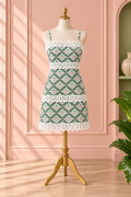 Green/Pink/White Printed Mini Dress