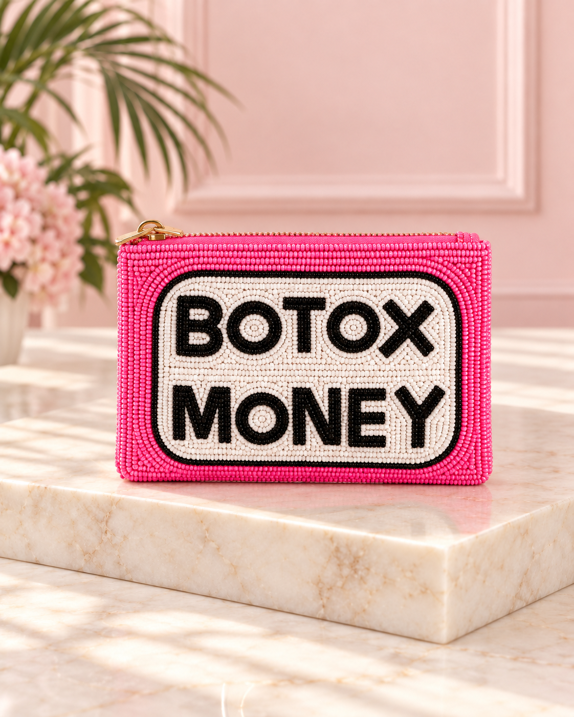 Botox Money Seed-Beaded Coin Purse – Pink