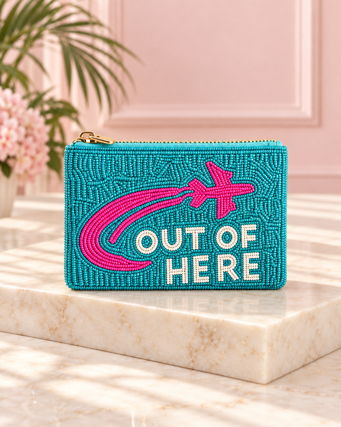 Out of Here Airplane Beaded Coin Purse – Turquoise