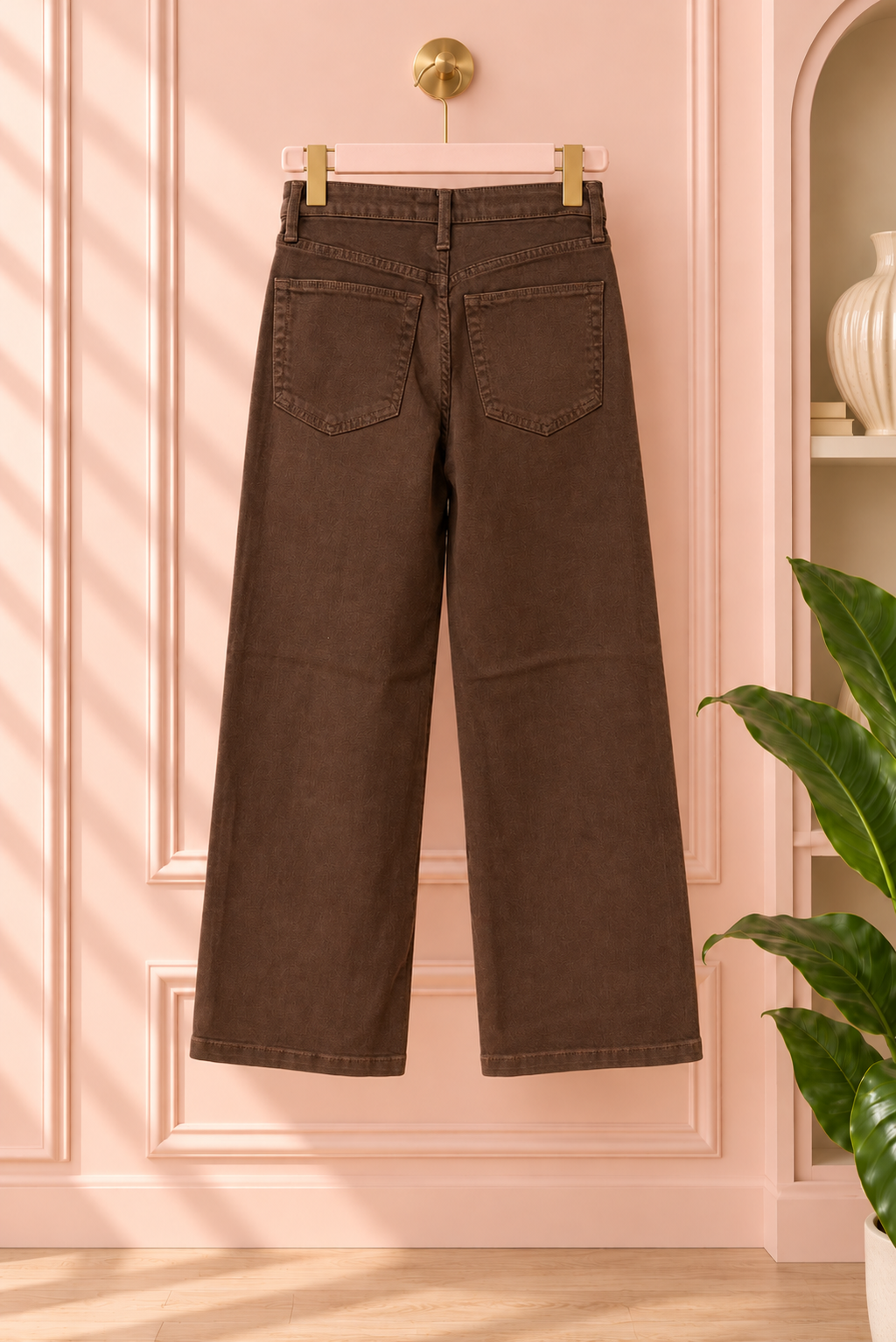 Women’s Dark Brown Patch-Pocket Wide-Leg Jeans