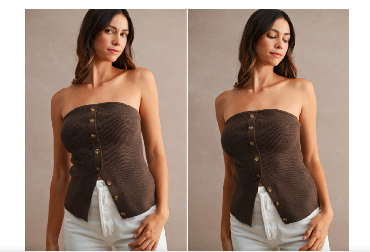 The Buttoned-Up Ribbed Tube Top