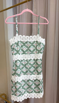 Green/Pink/White Printed Mini Dress