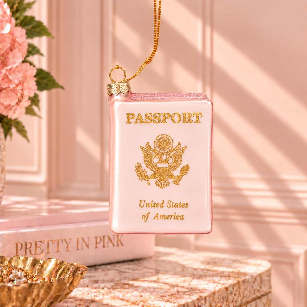 Pink Passport Glass Christmas Ornament – Travel Lover Holiday Gift