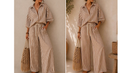 Out of Office Mocha Striped Two-Piece Set