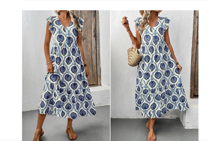 Coastal Blue Belle Ruffle Maxi Dress