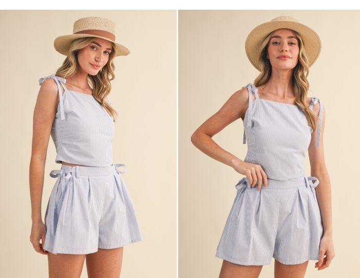 Seaside Sweetheart Striped Shorts Set