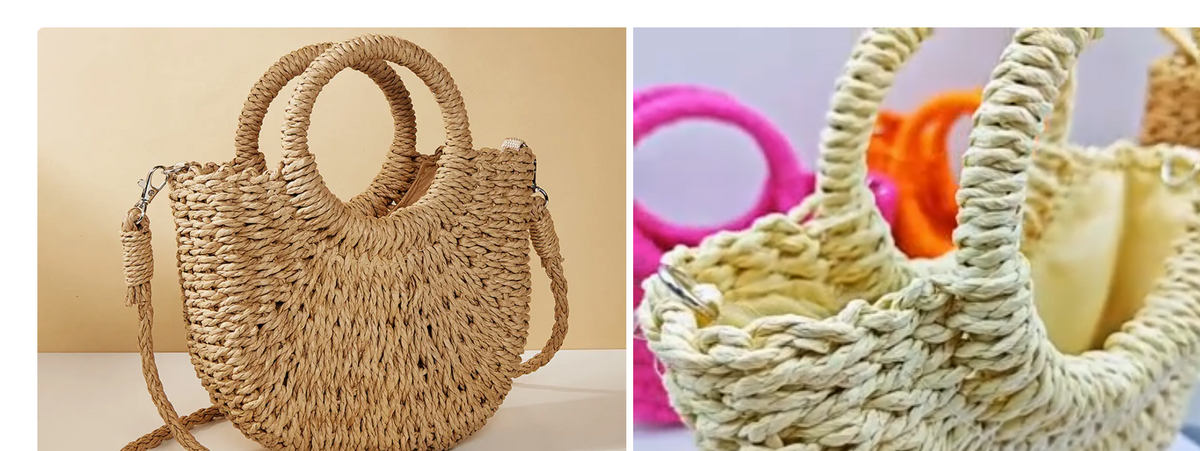 Camel Round Woven Straw Crossbody Bag