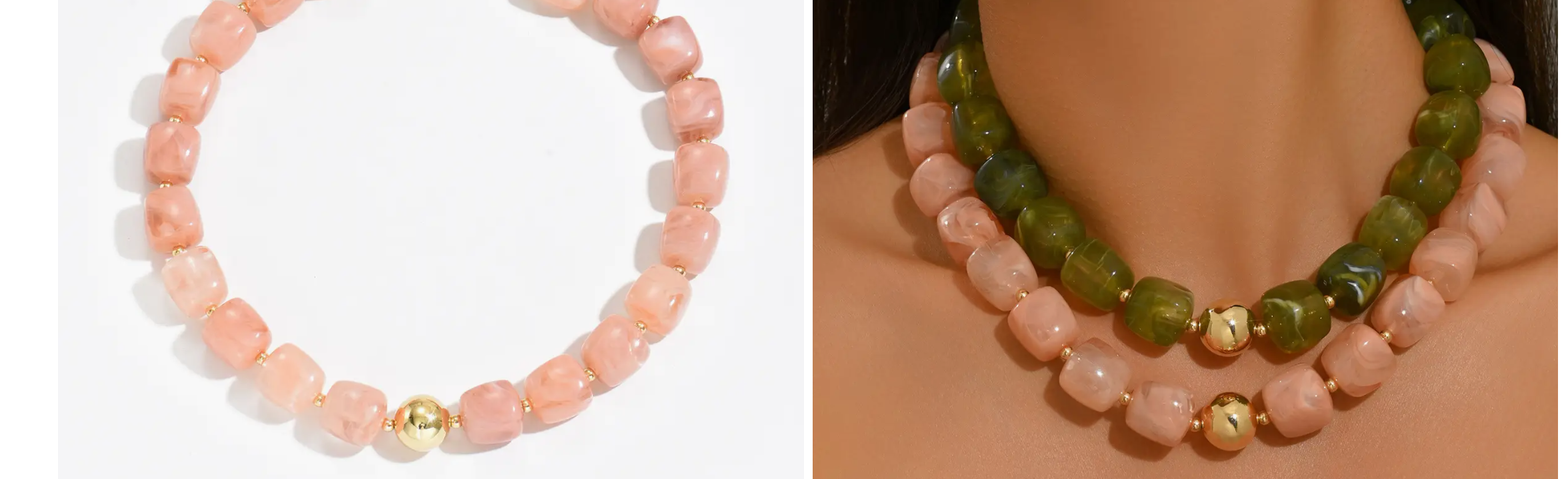 Pink Geometric Acrylic Bead Statement Necklace