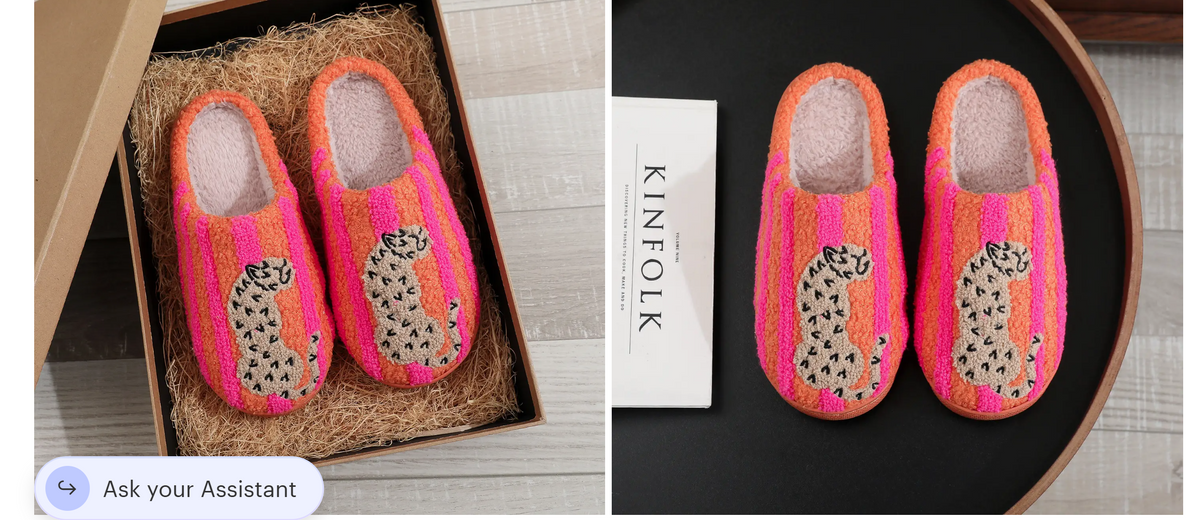 Pink Striped Leopard Plush Slippers