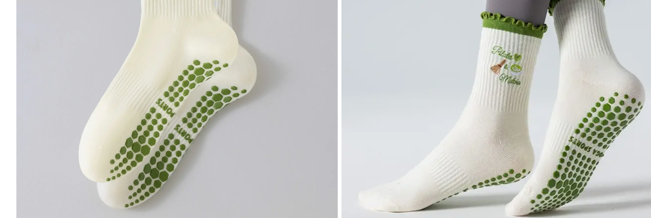 Matcha Ruffle Pilates Grip Socks