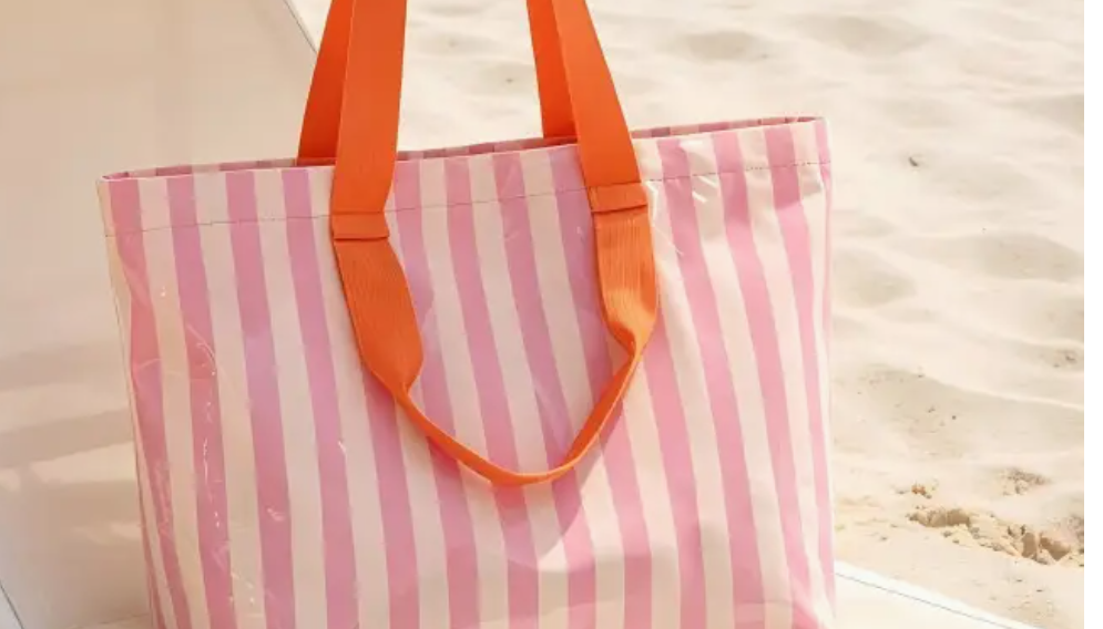 Pink & Orange Striped PVC Beach Tote Bag