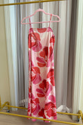 Pink Floral Print Strap Maxi Dress